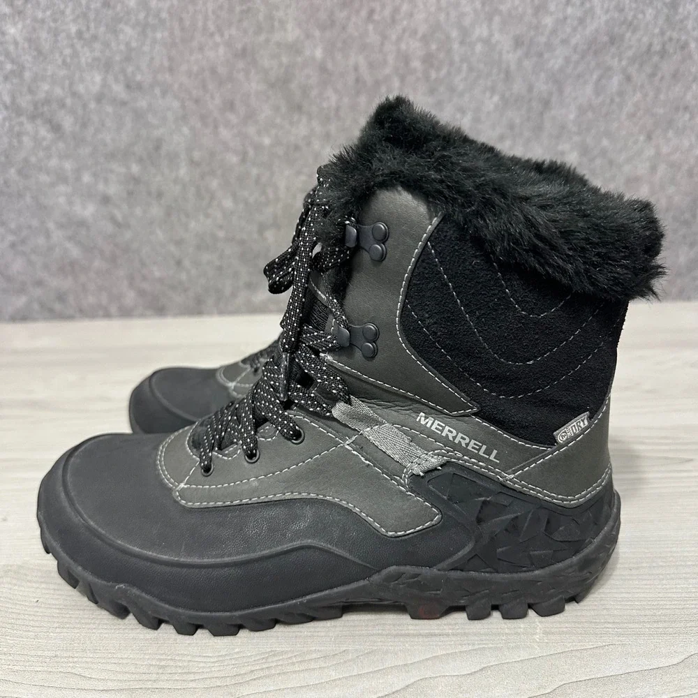 Merrell Aurora 6 Ice+ Waterproof Winter Boots Womens‎ Sz 7 Black Faux Insulated